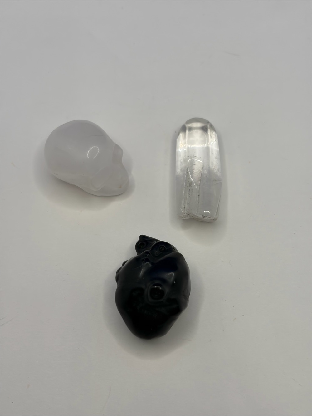 Mini Crystal Bundle - Quartz Skull, Clear Quartz Point, and Black Obsidian Heart - Picture 3 of 5